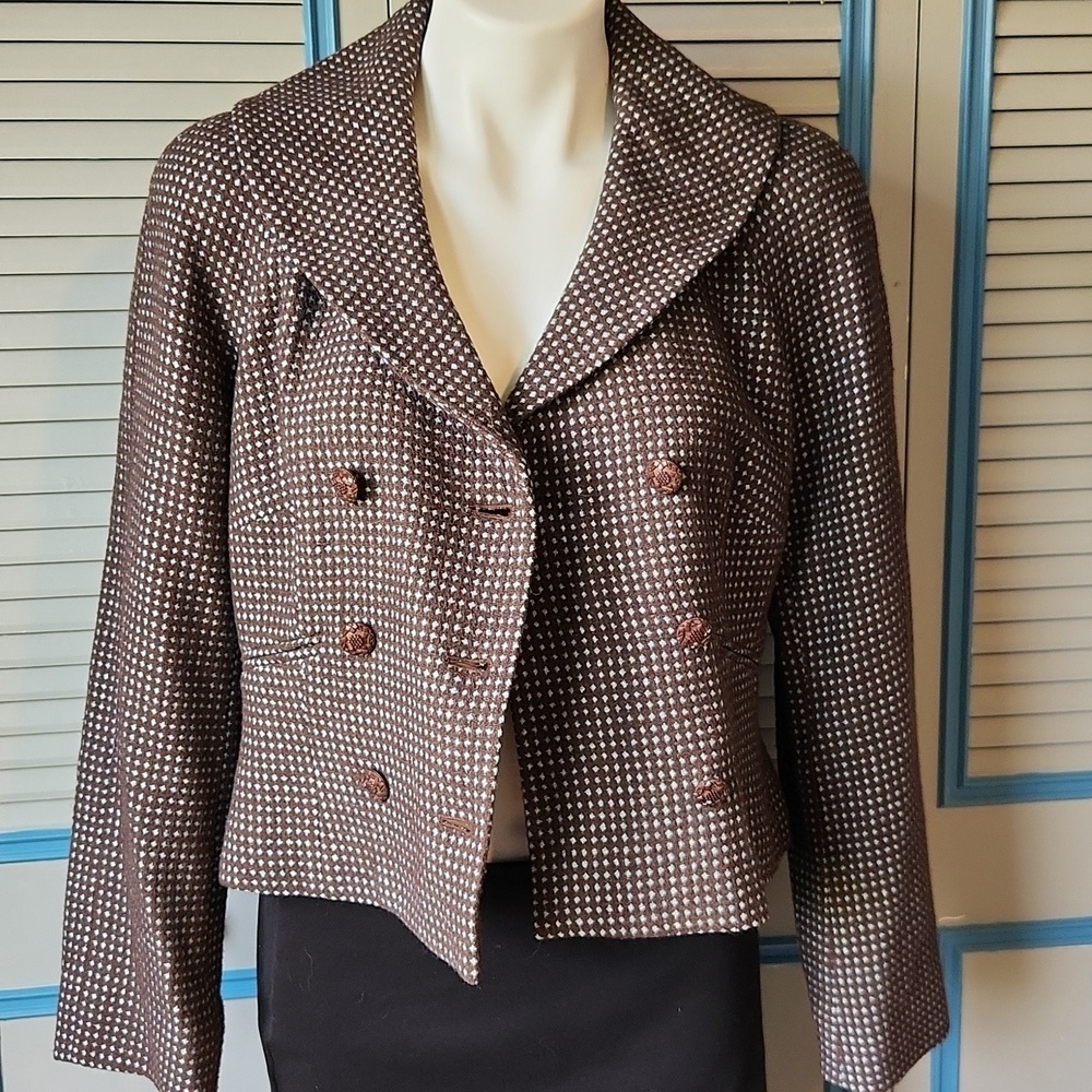 Vintage Liz Claiborne Brown Textured Double-Breasted Blazer - Picture 13 of 15